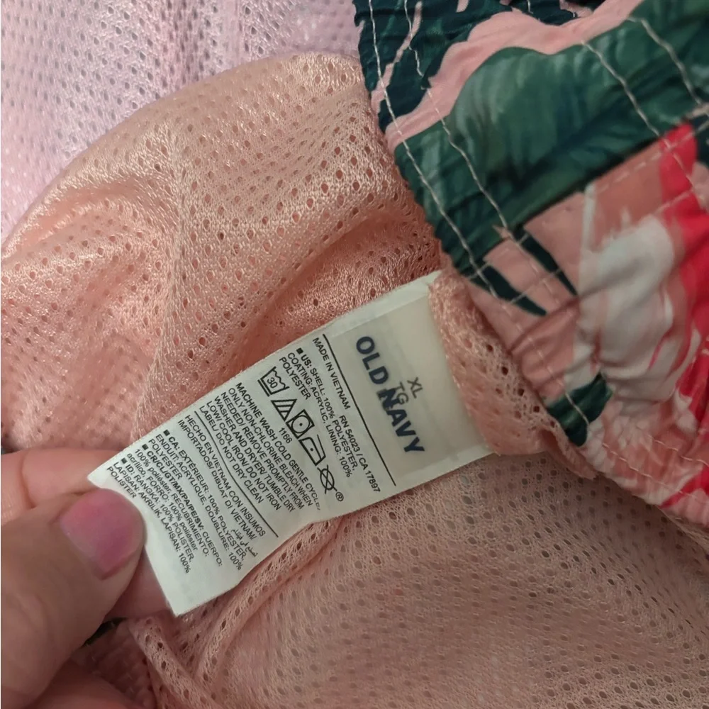 Matching Set: Old Navy Pink and Green‎ Flamingo Swim Trunks